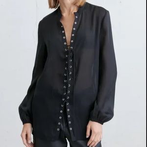Oak + Fort Lace-up Chiffon Blouse